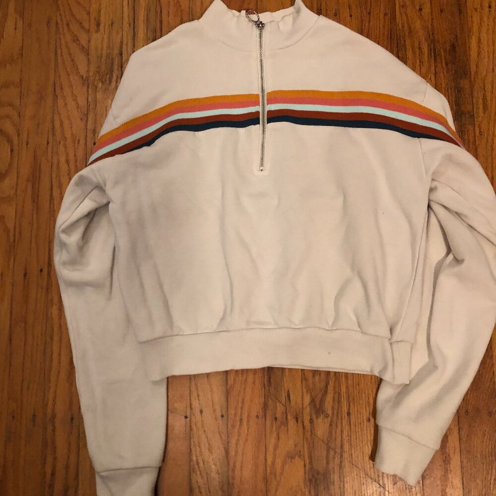 H&M 70s-Inspired Quarter Zip | Cream Retro Stripe Pullover | Size Small